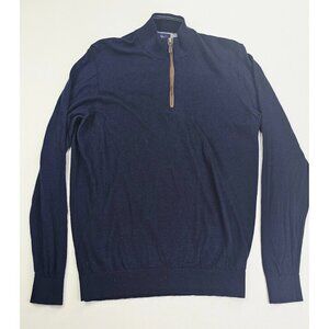 Johnnie-O Size Medium Mens Merino Wool Blend 1/4 Zip Embroidered Logo Sweater